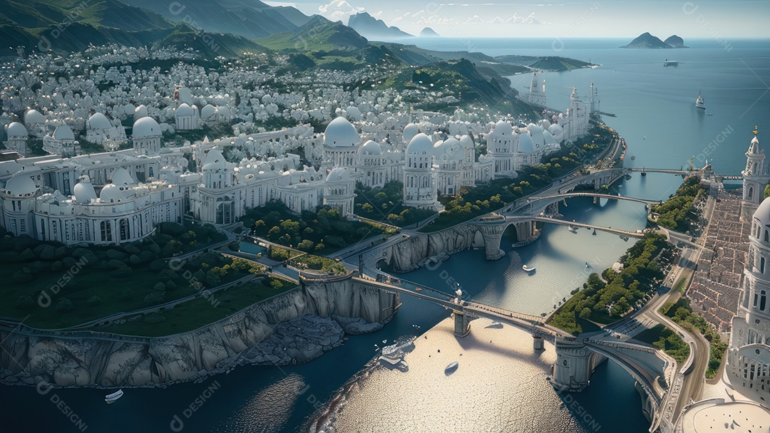 Linda imagem realista vista aérea de uma cidade.