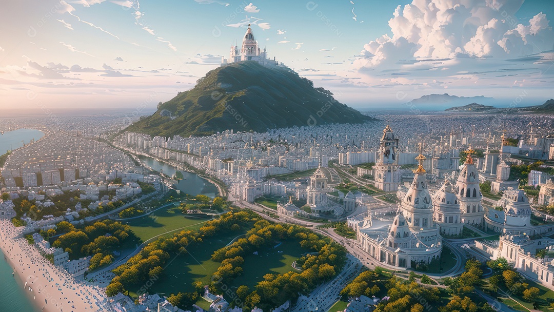 Linda imagem realista vista aérea de uma cidade.