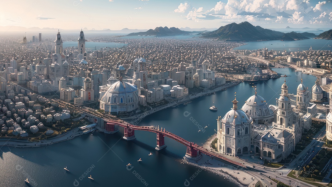 Linda imagem realista vista aérea de uma cidade.