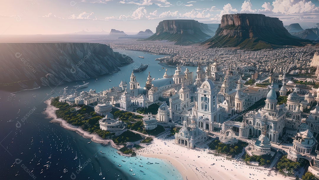 Linda imagem realista vista aérea de uma cidade.