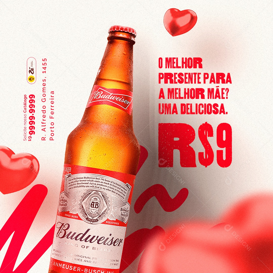 The Best Gift For The Best Mom A Delicious Budweiser 9.00 Beer Social Media Editable PSD