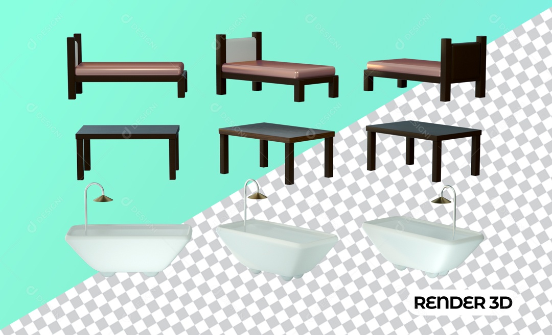 Elementos 3D Camas Objeto Para Composição PSD