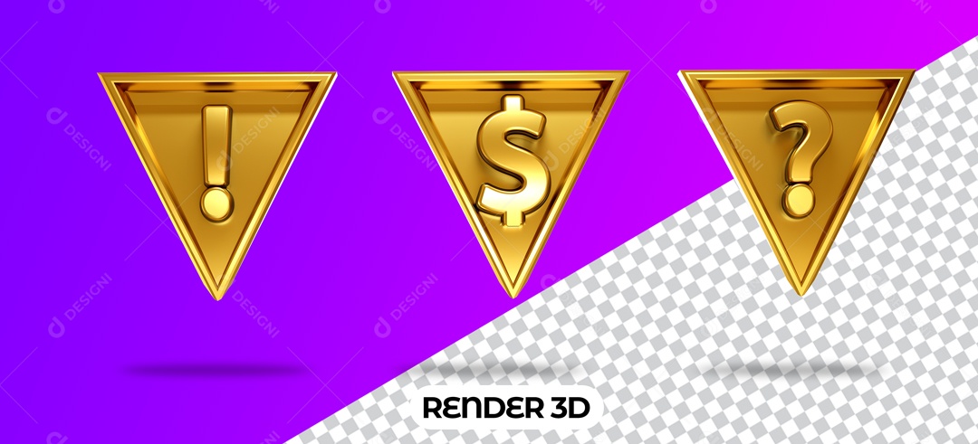 Elemento 3D Símbolos Dourados Para Composição PSD