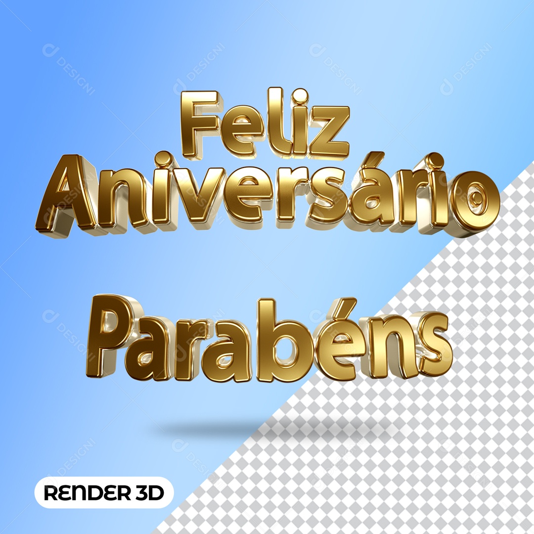 Texto 3D Feliz Aniversario Parabéns PSD