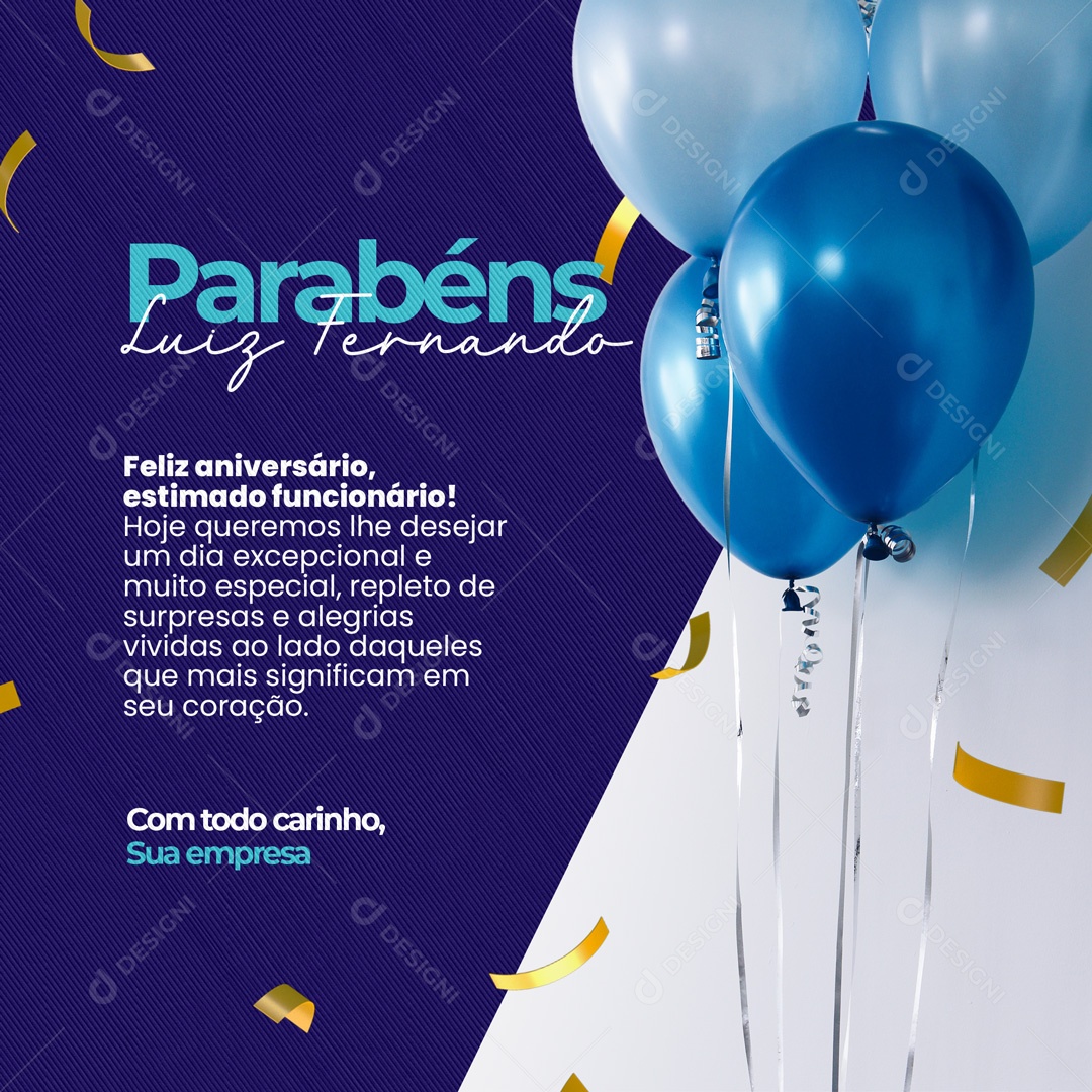 Parabéns Luiz Fernando Feliz Aniversário Estimado Funcionário! Social Media PSD Editável