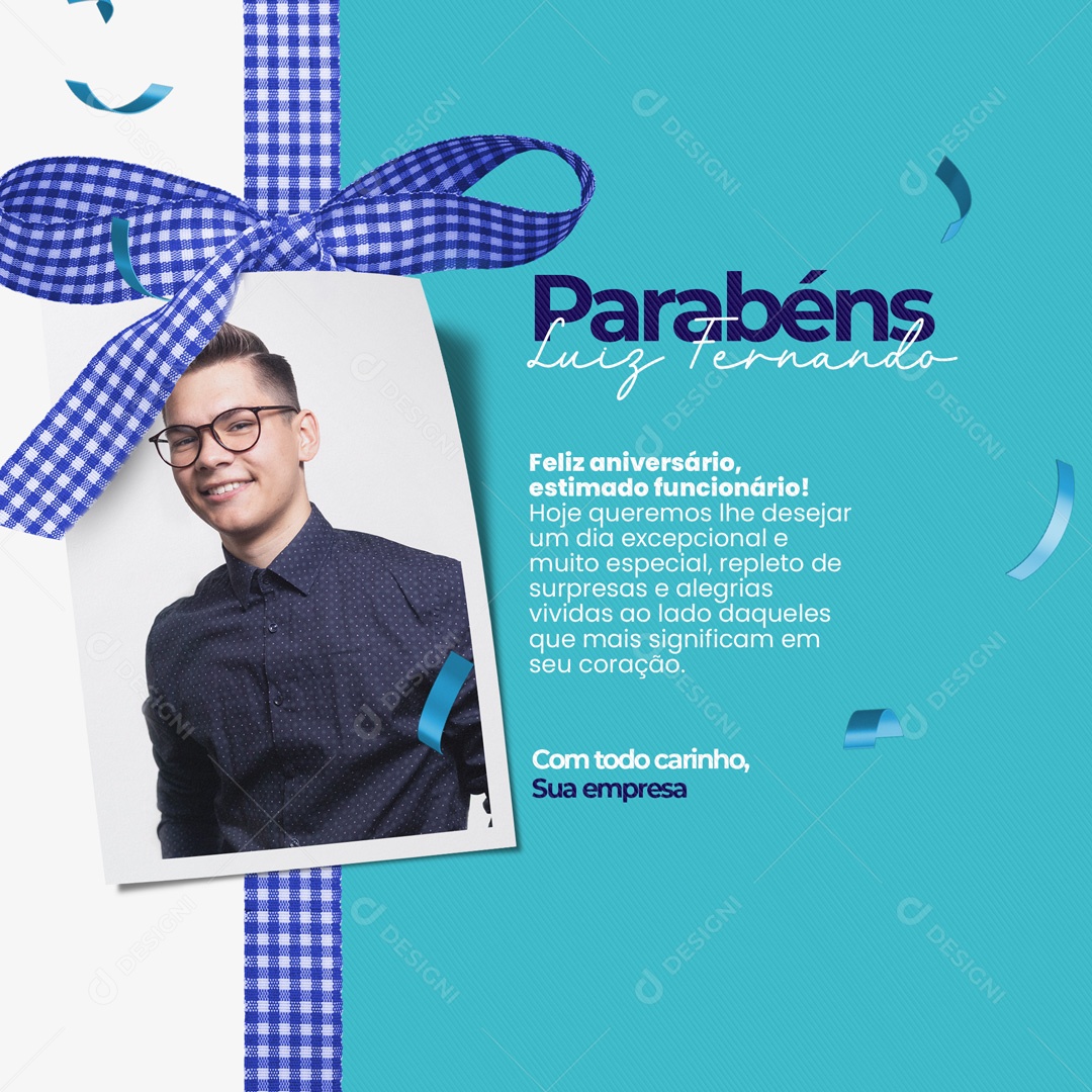 Parabéns Luiz Fernando Feliz Aniversário Estimado Funcionário! Social Media PSD Editável