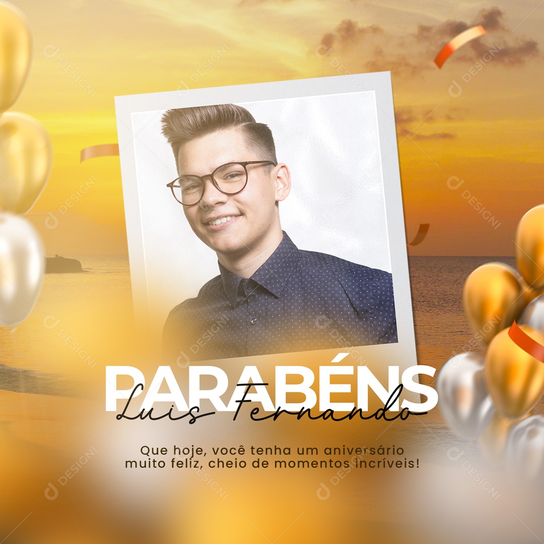 Parabéns Luis Fernando Tenha Um Aniversário Muito Feliz Social Media PSD Editável