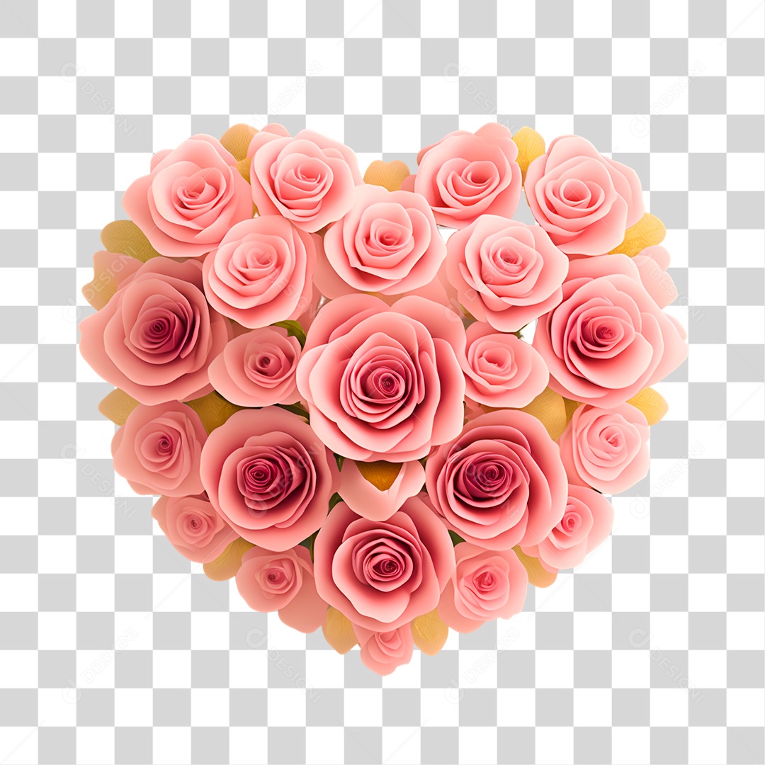 Elemento 3D Para Composição Coração de Flores PNG Transparente