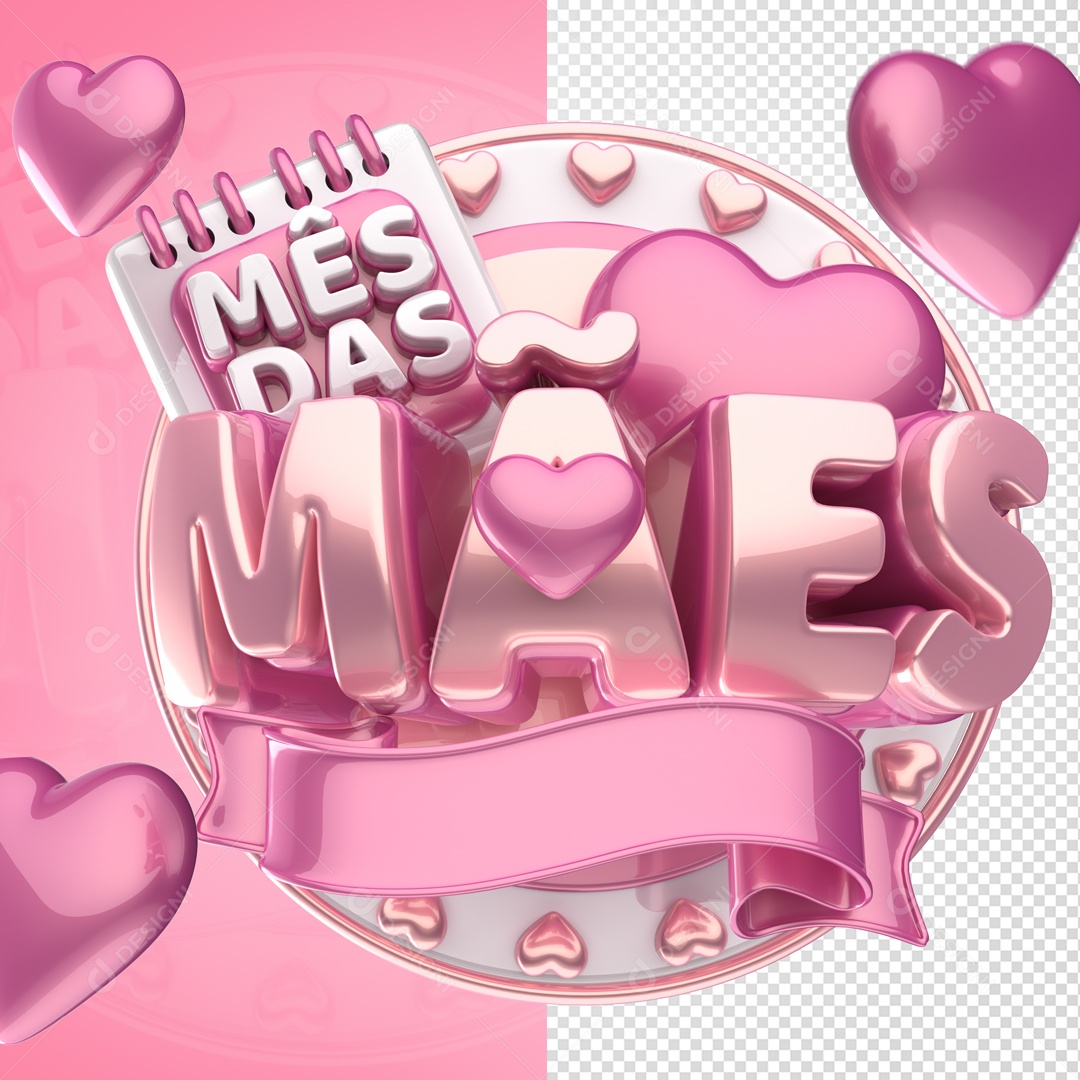 Mês Das Mães Selo 3D Rosa Para Composição PSD