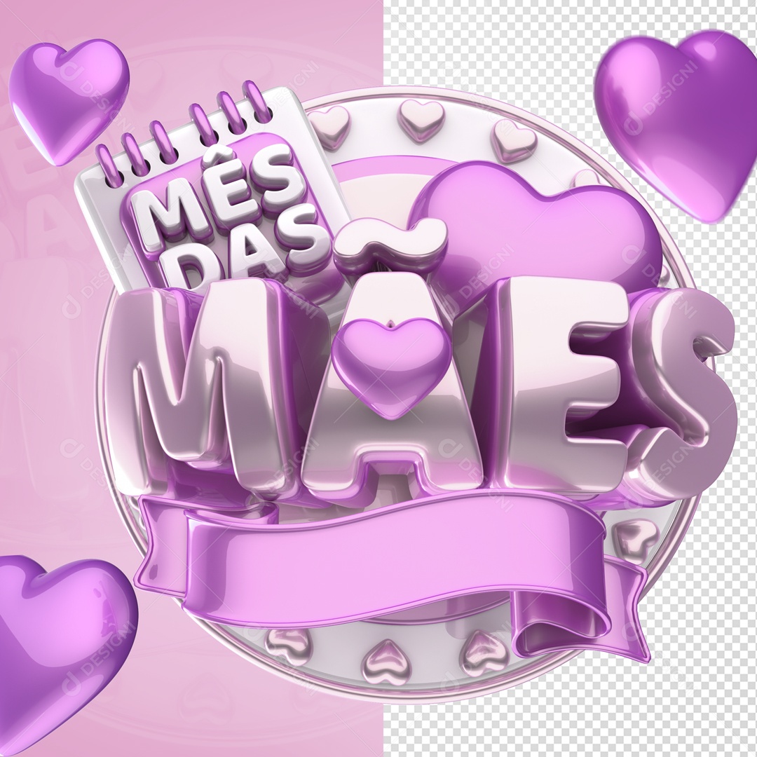 Mês Das Mães Selo 3D Roxo Para Composição PSD
