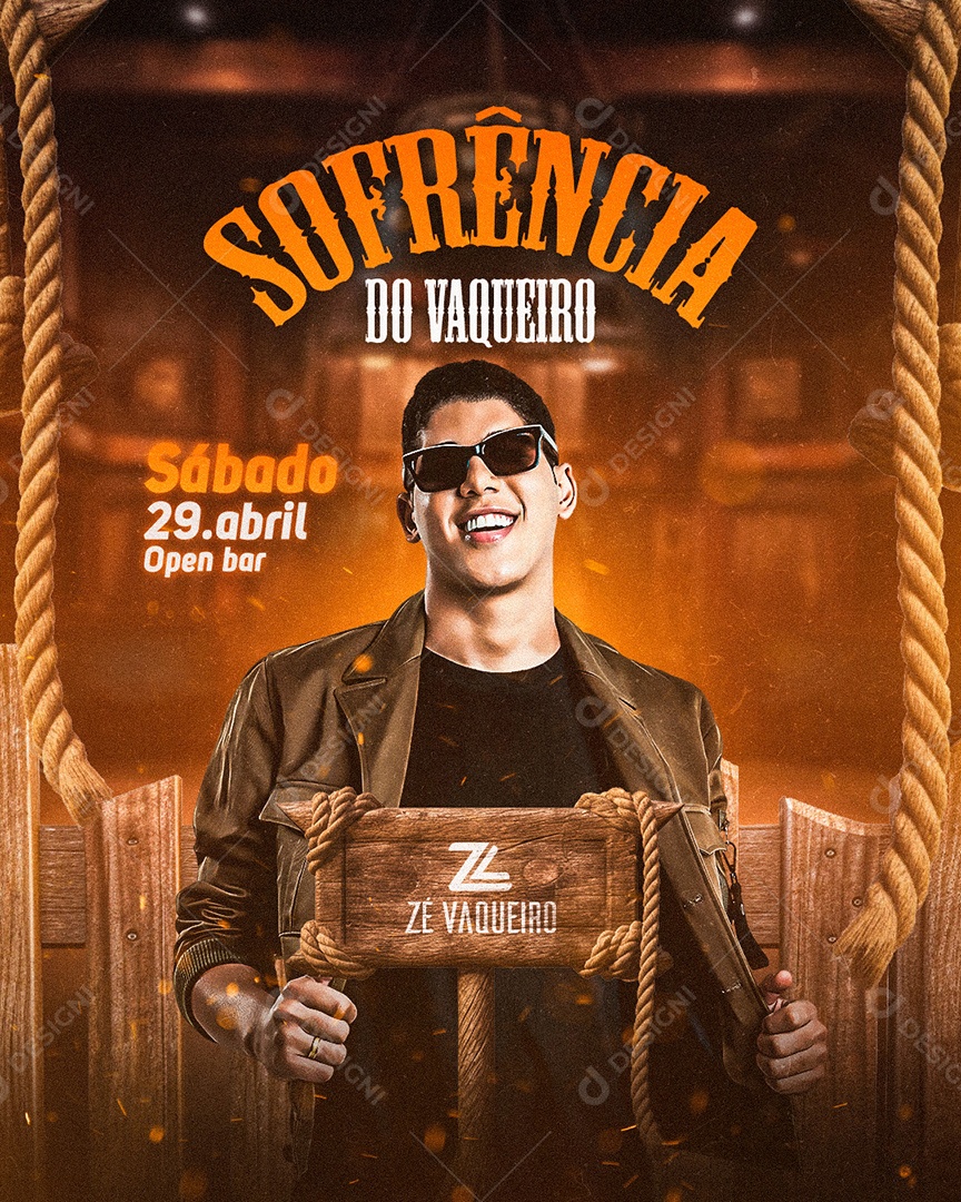 Flyer Sofrência do Vaqueiro Zé Vaqueiro Social Media PSD Editável