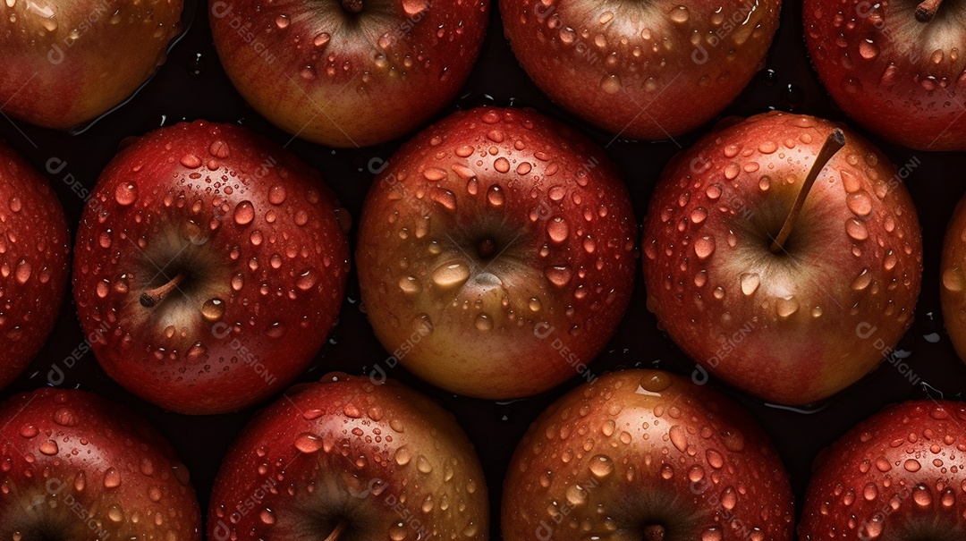Maçãs vermelhas frescas. Frutas com gotas.