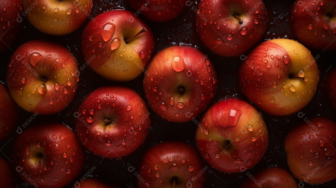 Maçãs vermelhas frescas. Frutas com gotas.
