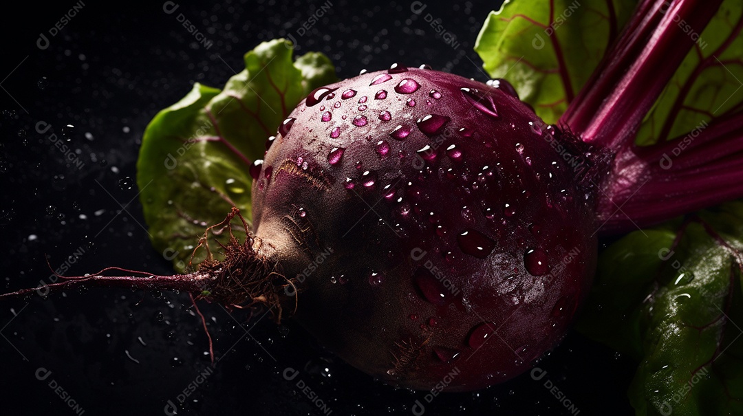 Beterraba molhada fresca. Com gotas. Fundo escuro.