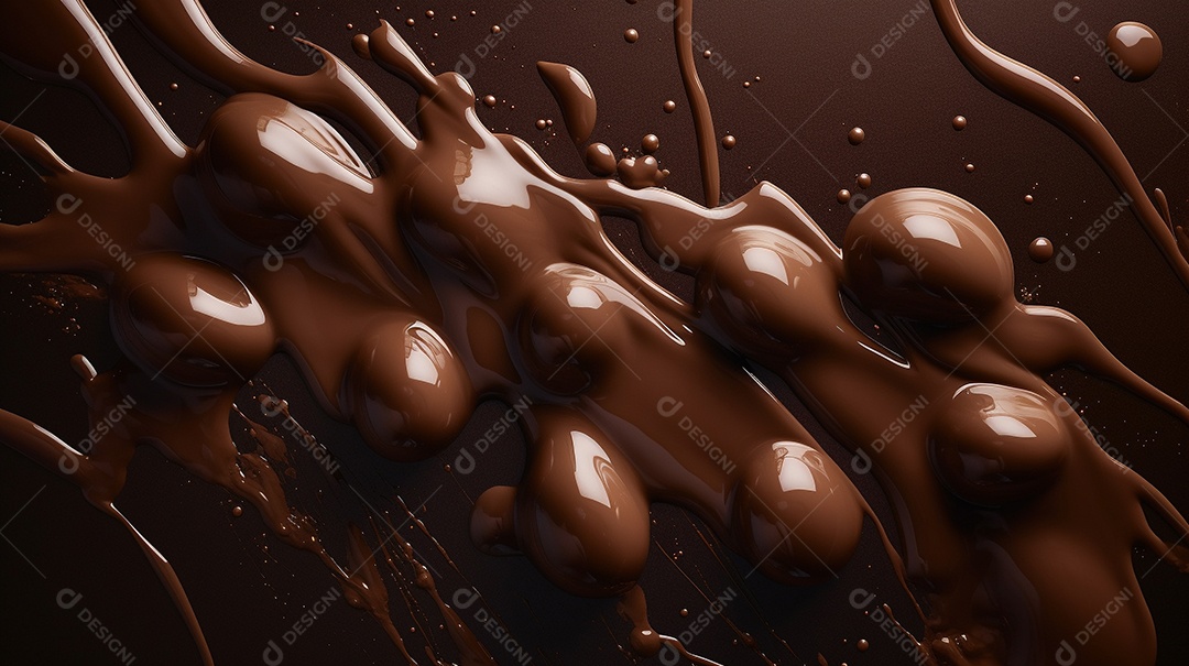 Bola de chocolate e líquido voando no escuro.