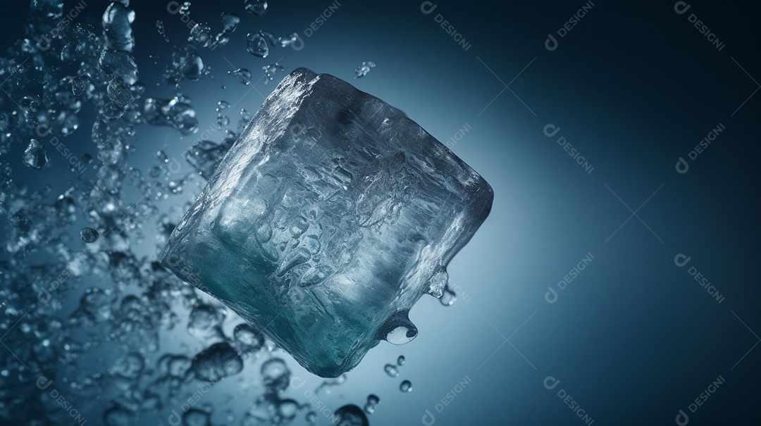 Cena incrível de cubos de gelo caindo.