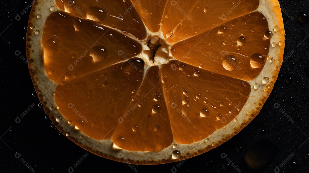 Laranja fresca em fundo escuro.