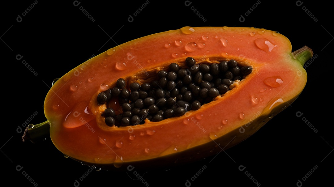 Mamão fresco em fundo escuro. Fruta tropical.