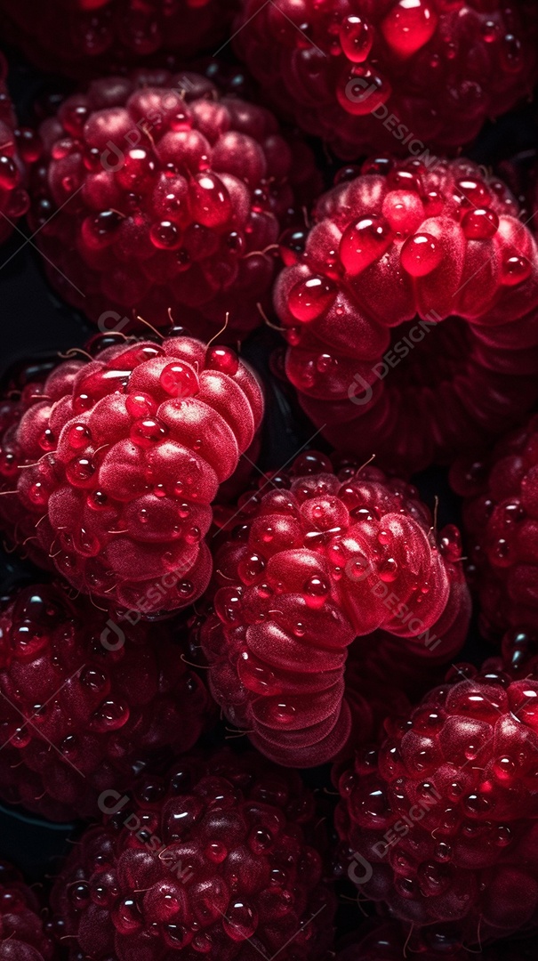 Framboesa fresca em fundo escuro. Fruta tropical.