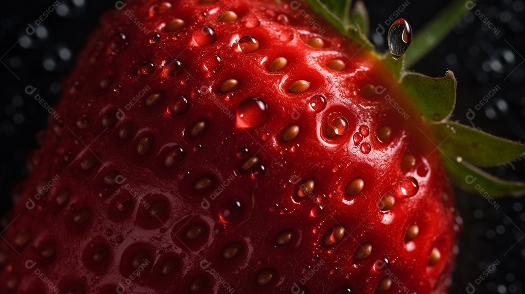 Morango fresco em fundo escuro. Visão macro.