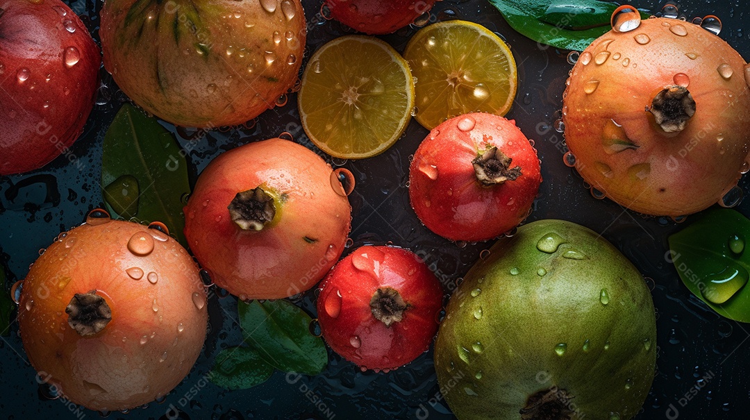 Frutas tropicais em uma mesa.