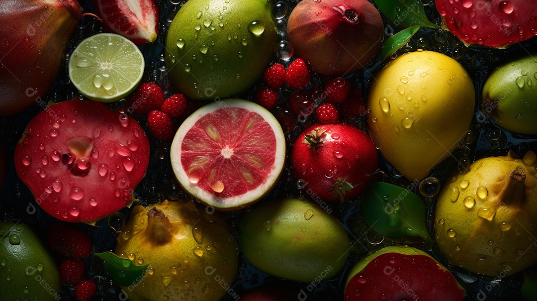 Frutas tropicais em uma mesa.