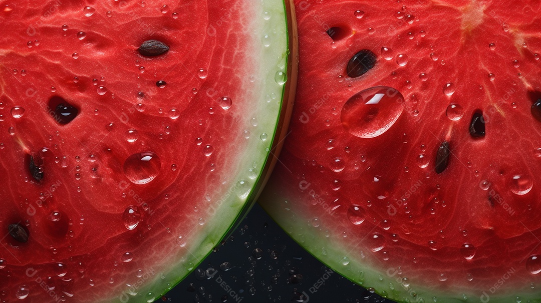 Pedaços frescos de melancia com gotas de água.