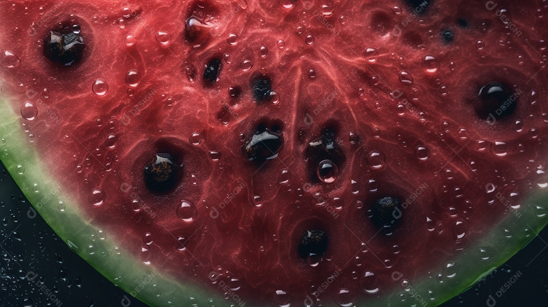 Pedaços frescos de melancia com gotas de água.