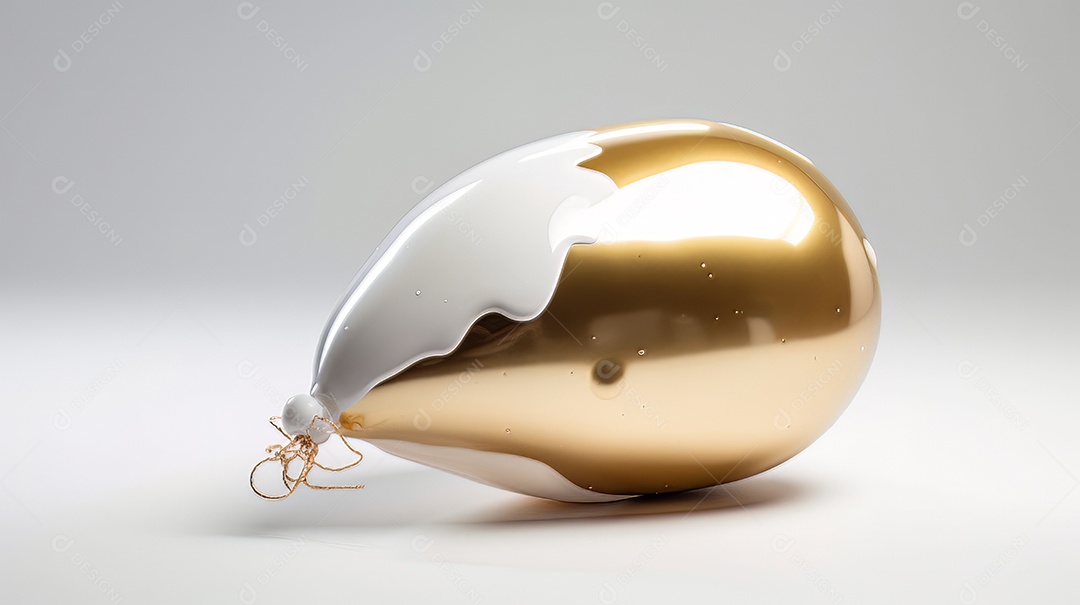 Balão branco e dourado sobre fundo branco.