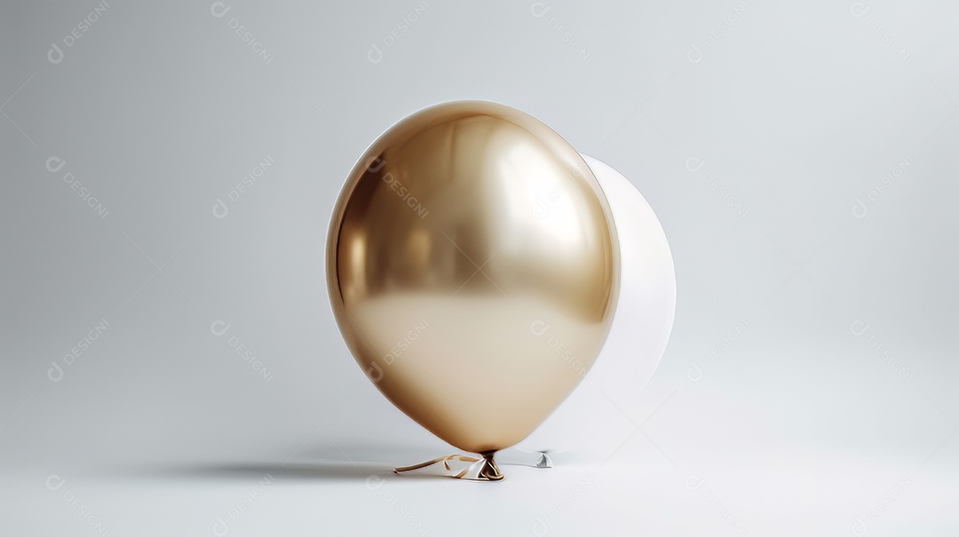 Balão branco e dourado sobre fundo branco.