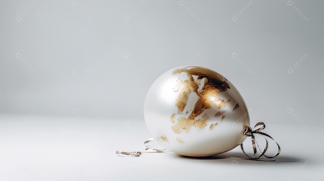 Balão branco e dourado sobre fundo branco.