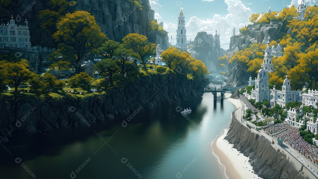 Linda imagem realista vista aérea de uma cidade.