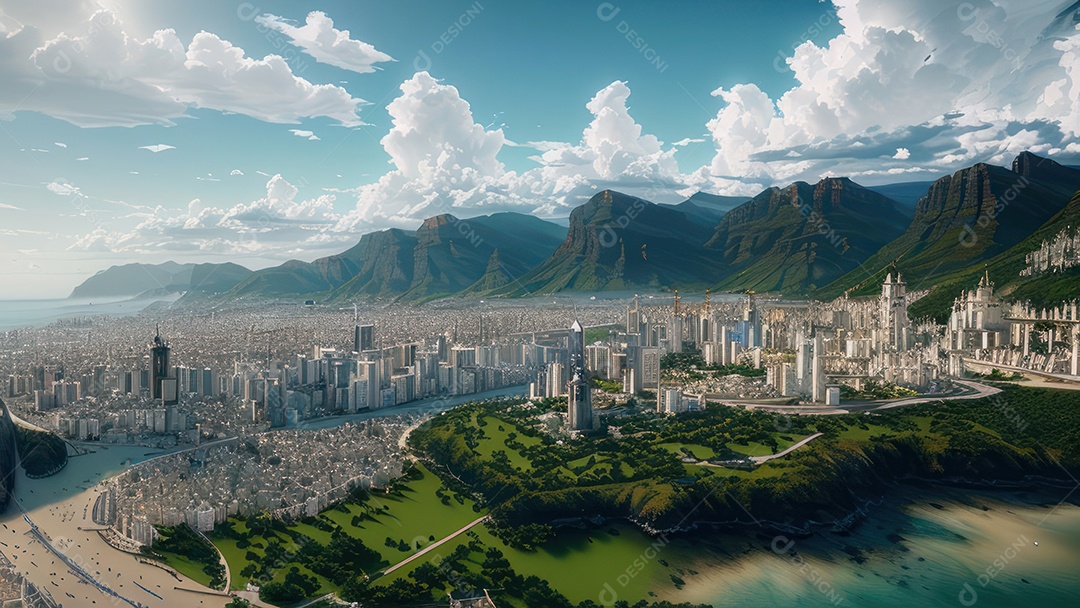 Linda imagem realista vista aérea de uma cidade.