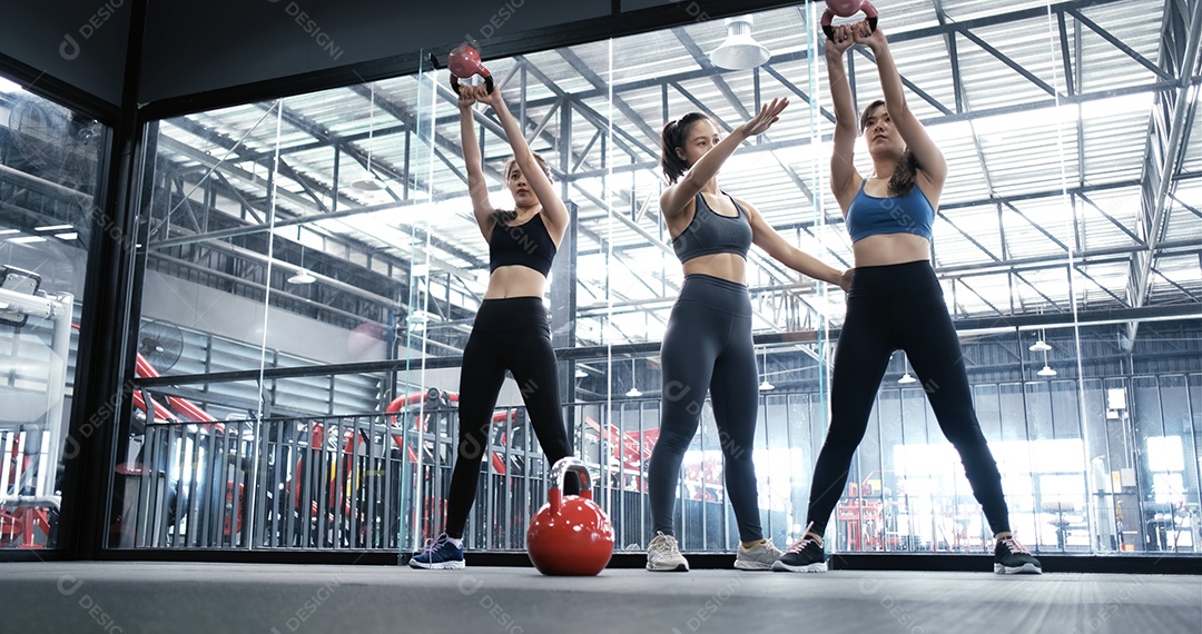 Mulheres jovens treinando exercícios na academia