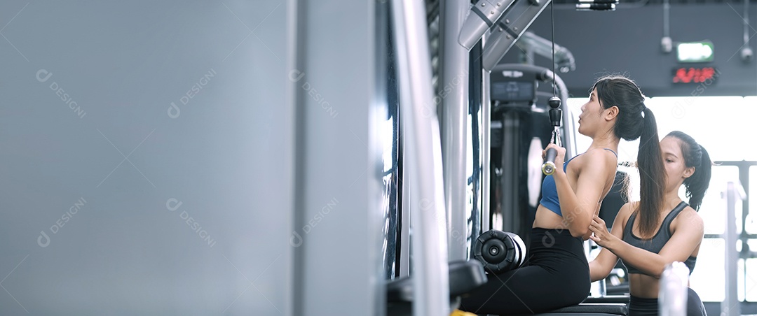 Mulheres jovens treinando exercícios na academia