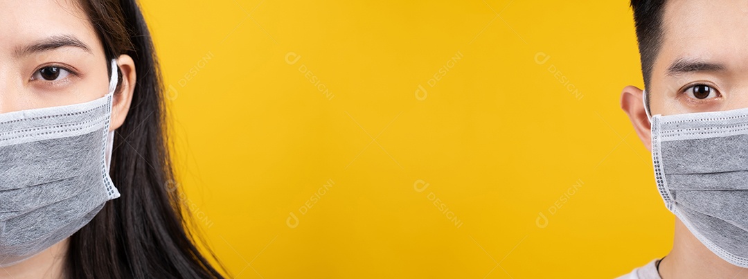 Homem e uma mulher usando proteção de máscara médica contra germes de crise de coronavírus