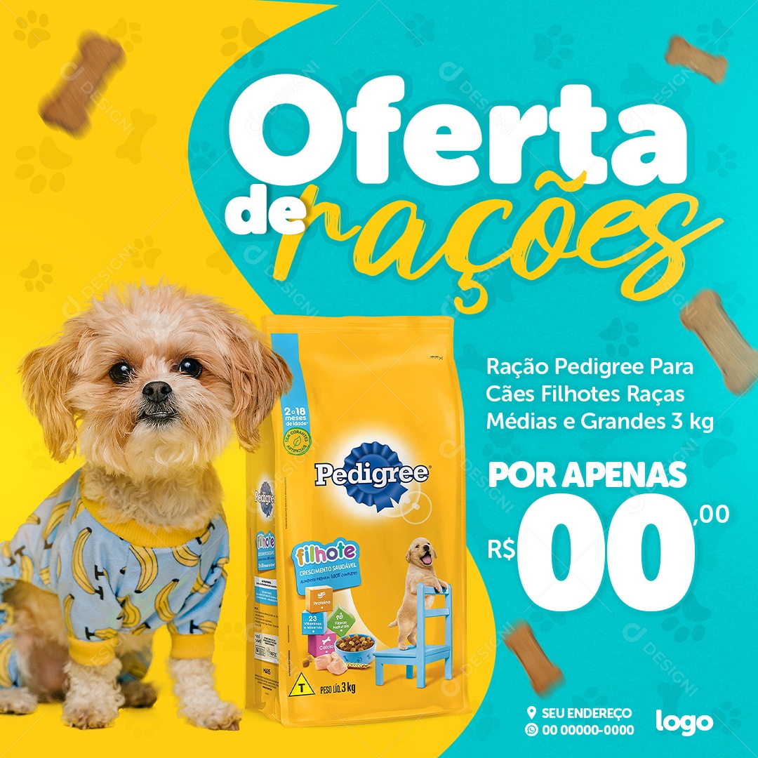 Oferta De Rações Ração Pedrigree Para Cães Filhotes Pet Shop Social Media PSD Editável