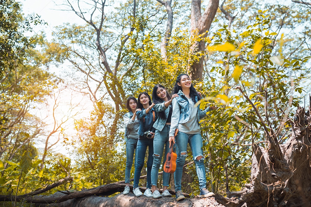 Grupo de mulheres que caminham desfrutam de viagens