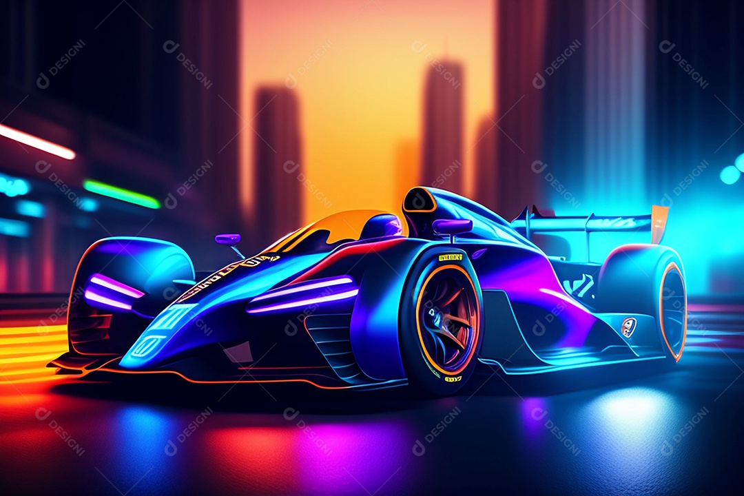 Carro de corrida colorido neon