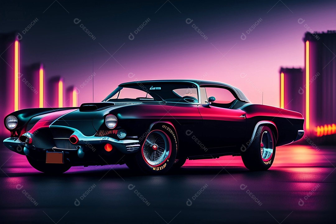 Carro esportivo colorido neon