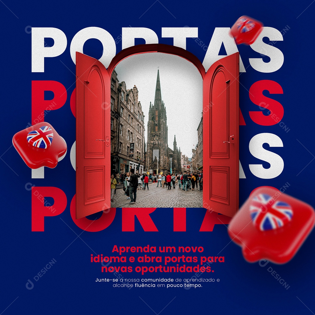 Portas Aprenda Um Novo Idioma Escola De Idiomas Social Media PSD Editável
