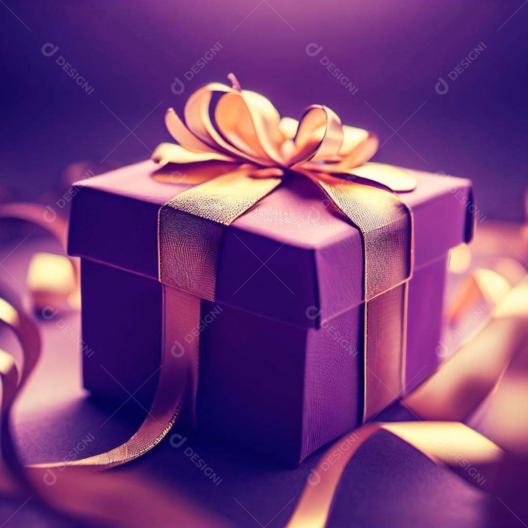 Caixa de Presentes Roxa e Dourada