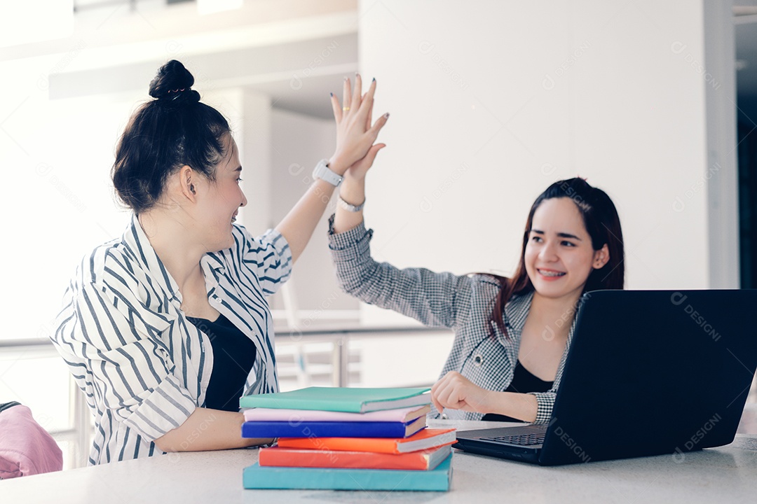 Mulheres trabalham em equipe com computador portátil