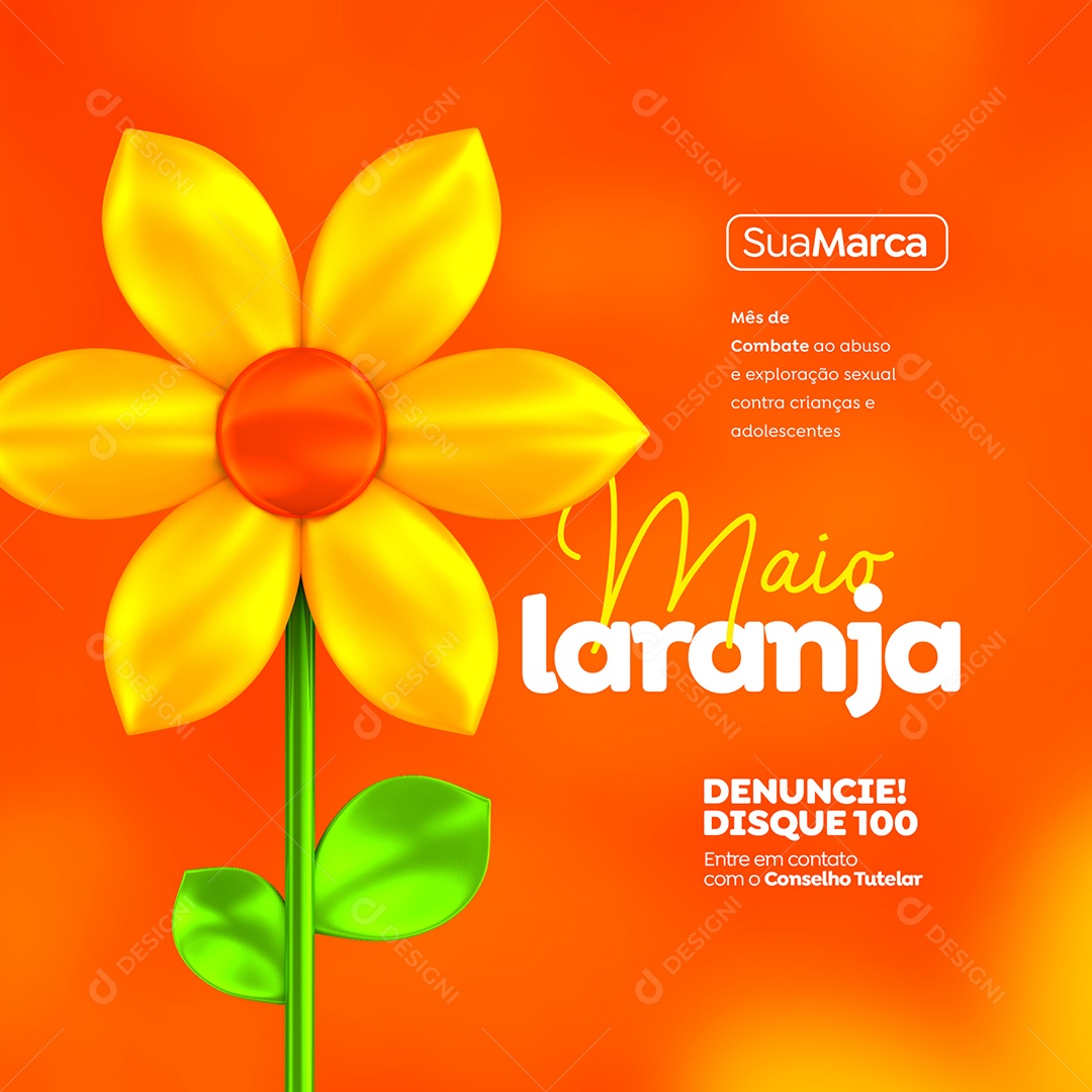 Maio Laranja Mês de Combate Ao Abuso e Exploração Sexual de Crianças e Adolescentes Social Media PSD Editável