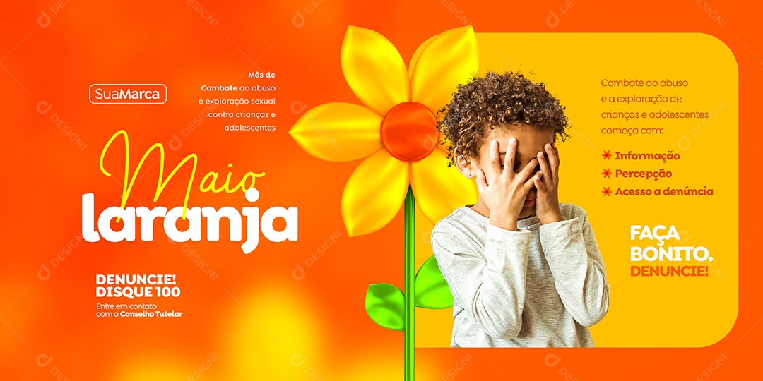 Maio Laranja Mês de Combate Ao Abuso e Exploração Sexual de Crianças e Adolescentes Social Media PSD Editável