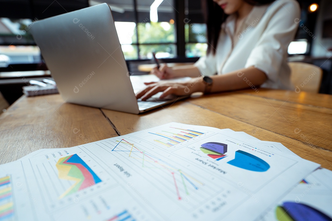 Saldo de renda do plano de apontamento de negócios ganhando analisando tabelas e gráficos
