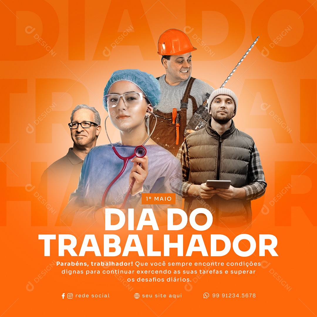 Social Media Dia Do Trabalhador Superar OS Desafios Diários PSD Editavel