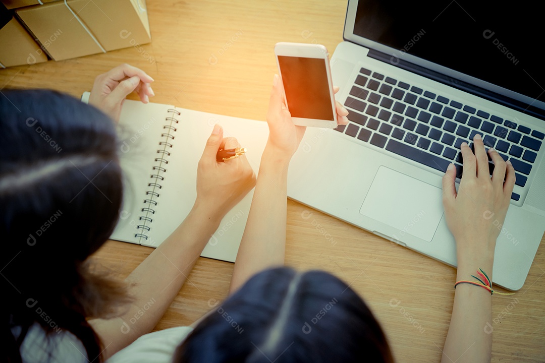 Jovem asiática, empresária freelancer de trabalho em equipe