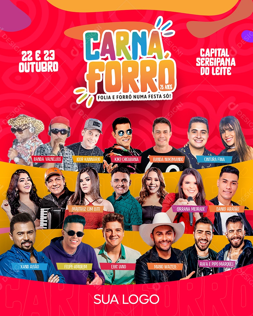 Social Media Flyer CarnaForró Folia E Forro numa Festa Só PSD Editável