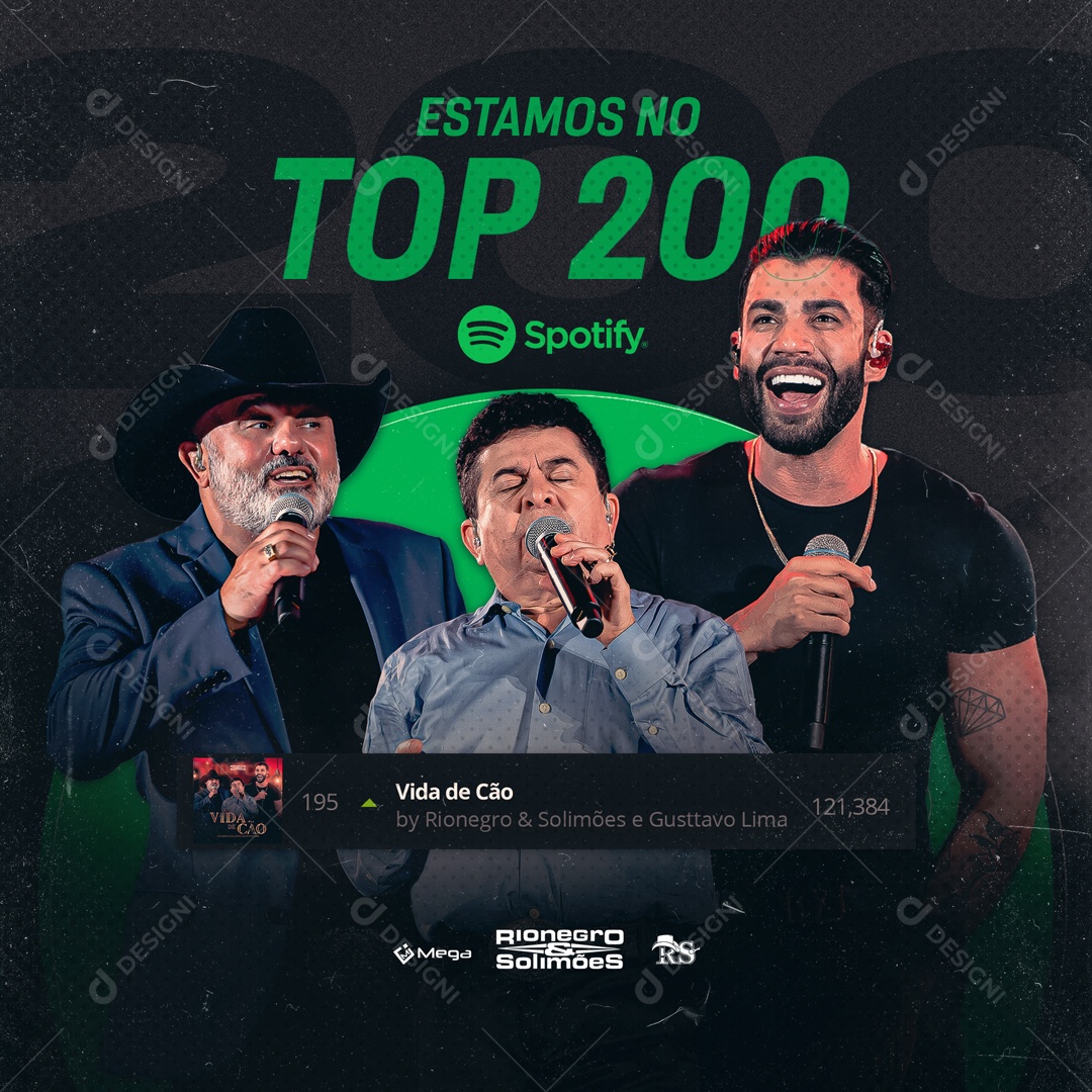 Social Media Feed Estamos No Top 200 Spotify Cantores PSD Editavel